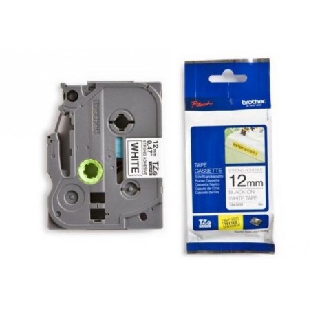 Banda Laminata Adeziva Originala Brother Black on White, TZES231, 12mm, pentru H105/PT-E110/D400/D450/D600/E300/E550/H110/H500/P