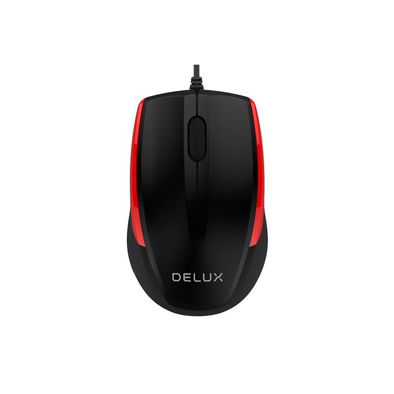 MOUSE DELUX, PC sau NB, cu fir, USB, optic, 1000 dpi, butoane/scroll 3/1, , negru-rosu, "M321BU-BR" (timbru verde 0.18 lei)