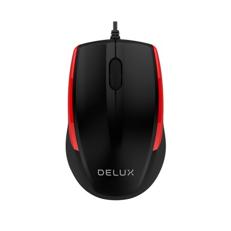 MOUSE DELUX, PC sau NB, cu fir, USB, optic, 1000 dpi, butoane/scroll 3/1, , negru-rosu, "M321BU-BR" (timbru verde 0.18 lei)