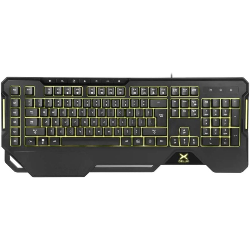 TASTATURA DELUX, gaming, cu fir, 104 taste, multimedia 7 taste, RGB backlight, palm rest, software, USB, negru, "K9600-BK" (timb