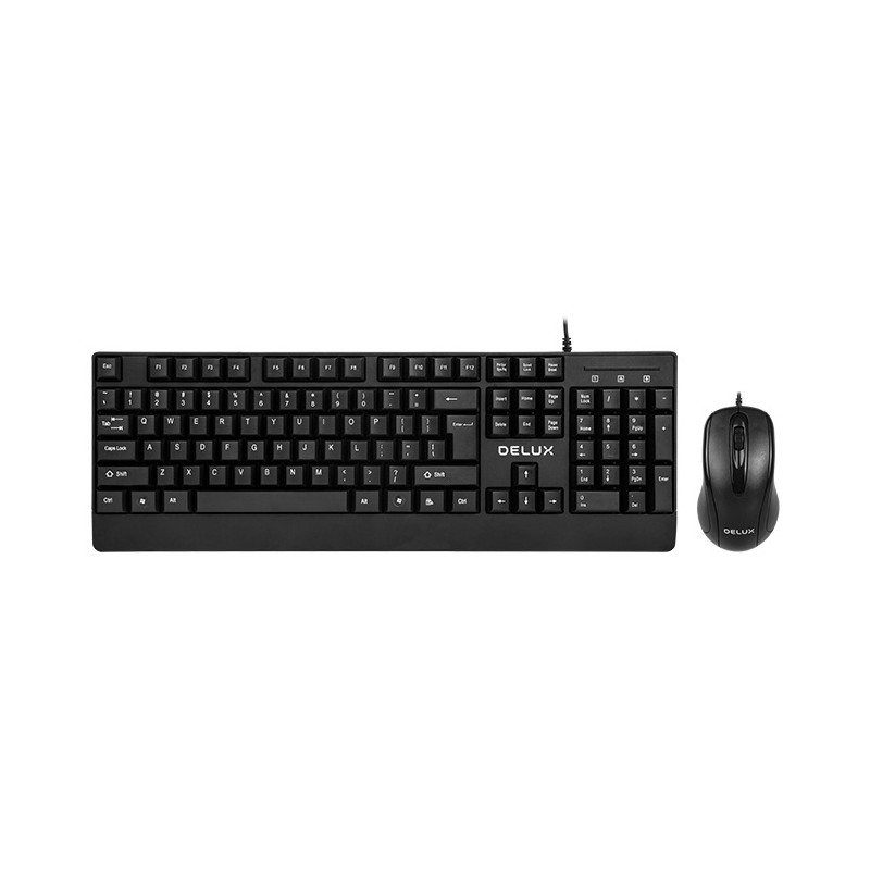 Kit TASTATURA si Mouse DELUX, "K6006U+M332BU", cu fir, 104 taste format standard, mouse 1000 dpi, 3/1 butoane, negru, "K6006U+M3