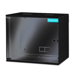 CABINET 19" SPACER    9U 515x400mm, fixare pe perete, Flatpack (dezasamblat),  Black, usa sticla cu blocare, otel 1.5mm, sarcina