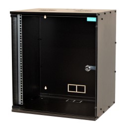 CABINET 19" SPACER  12U 515x400mm, fixare pe perete, Flatpack (dezasamblat),  Black, usa sticla cu blocare, otel 1.5mm, sarcina 