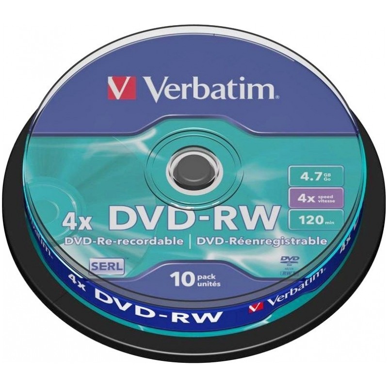 DVD-RW VERBATIM  4.7GB, 120min, viteza 4x, 10 buc, Single Layer, spindle, "Matt Silver" "43552"