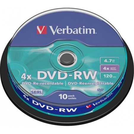 DVD-RW VERBATIM  4.7GB, 120min, viteza 4x, 10 buc, Single Layer, spindle, "Matt Silver" "43552"