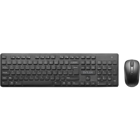 Kit TASTATURA si Mouse DELUX, "KA150+M136GX", wireless, 104 taste format standard, mouse , 3/1 butoane, negru, "KA150G" (timbru 
