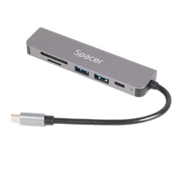 DOCKING Station Spacer universal 6 in 1, conectare Type-C, USB 3.0 x 2 |PD 3.0 x 1 (87W), porturi video HDTV x 1, 4K (30Hz),SD c