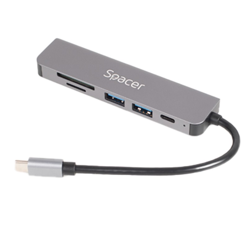 DOCKING Station Spacer universal 6 in 1, conectare Type-C, USB 3.0 x 2 |PD 3.0 x 1 (87W), porturi video HDTV x 1, 4K (30Hz),SD c