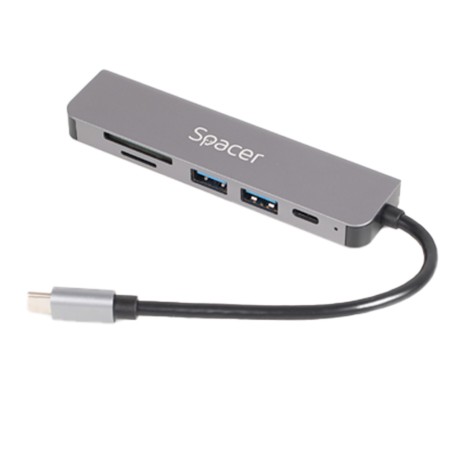 DOCKING Station Spacer universal 6 in 1, conectare Type-C, USB 3.0 x 2 |PD 3.0 x 1 (87W), porturi video HDTV x 1, 4K (30Hz),SD c