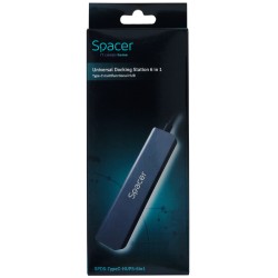 DOCKING Station Spacer universal 6 in 1, conectare Type-C, USB 3.0 x 2 |PD 3.0 x 1 (87W), porturi video HDTV x 1, 4K (30Hz),SD c