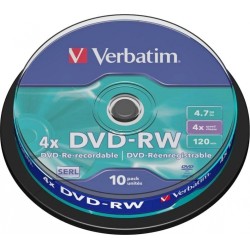 DVD-RW VERBATIM  4.7GB, 120min, viteza 4x, 10 buc, Single Layer, spindle, "Matt Silver" "43552"