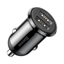 INCARCATOR auto Baseus Grain Pro, 2 x USB (USB1 Output 5V/2.4A, USB2 Output: 5V/2.4A) pt. bricheta auto, black "CCALLP-01" (timb