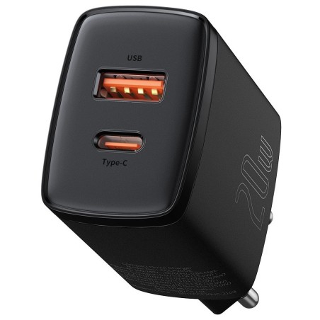 INCARCATOR retea Baseus Compact, Quick Charge 20W, 1 x USB Type-C 5V/3A max, 1 x USB 5V/3A, negru "CCXJ-B01" (timbru verde 0.18 