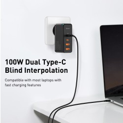 INCARCATOR retea Baseus GaN2 Pro, Quick Charge 3.0 100W, 2 x USB Type-C 5V/3A max, 2 x USB 5V/3A max, negru "CCGAN2P-L01" (timbr