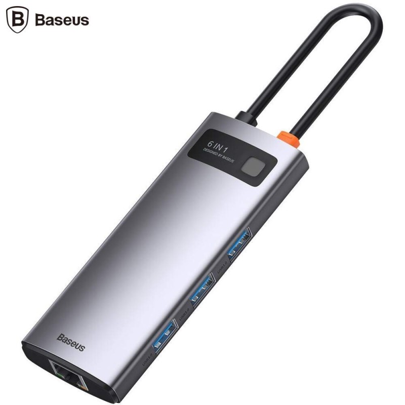 DOCKING Station Baseus Metal Gleam,conec PC USB-C, USB 3.0x3, RJ-45 Gigabit LANx1, USB-Cx1 PD 100W 5V/9V/14.5V/20V 5A (Max.), HD