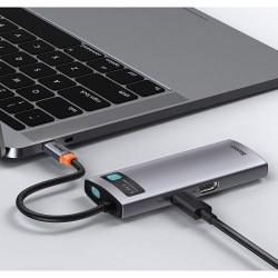DOCKING Station Baseus Metal Gleam,conec PC USB-C, USB 3.0x3, RJ-45 Gigabit LANx1, USB-Cx1 PD 100W 5V/9V/14.5V/20V 5A (Max.), HD