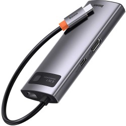 DOCKING Station Baseus Metal Gleam,conec PC USB-C, USB 3.0x3, RJ-45 Gigabit LANx1, USB-Cx1 PD 100W 5V/9V/14.5V/20V 5A (Max.), HD