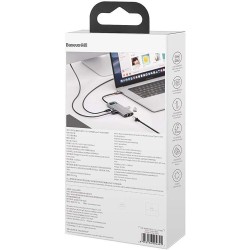 DOCKING Station Baseus Metal Gleam,conec PC USB-C, USB 3.0x3, RJ-45 Gigabit LANx1, USB-Cx1 PD 100W 5V/9V/14.5V/20V 5A (Max.), HD