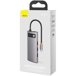 DOCKING Station Baseus Metal Gleam,conec PC USB-C, USB 3.0x3, RJ-45 Gigabit LANx1, USB-Cx1 PD 100W 5V/9V/14.5V/20V 5A (Max.), HD