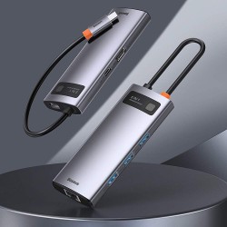 DOCKING Station Baseus Metal Gleam,conec PC USB-C, USB 3.0x3, RJ-45 Gigabit LANx1, USB-Cx1 PD 100W 5V/9V/14.5V/20V 5A (Max.), HD