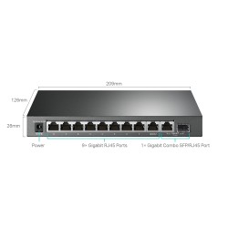 SWITCH TP-LINK 10-Port Gigabit Desktop Switch cu 8-Port PoE+, 123W total power, carcasa metal "TL-SG1210MPE" (timbru verde 2 lei