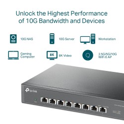 SWITCH TP-LINK  8 porturi 10G carcasa metalica "TL-SX1008" (timbru verde 2 lei)