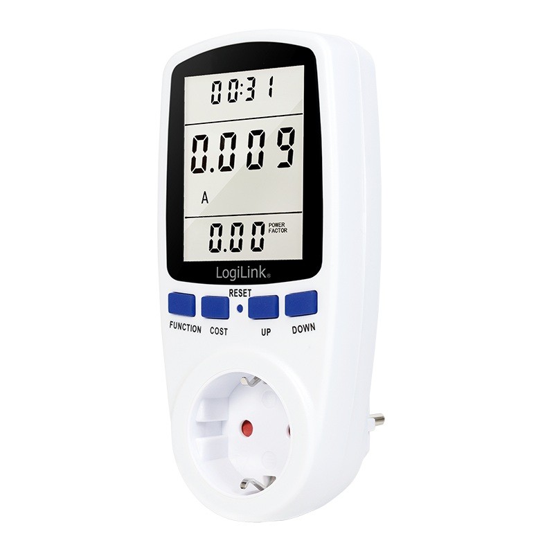 PRIZA LOGILINK, Schuko x 1, conectare prin Schuko (T), contor de cost energie, 16 A, afisaj energie / putere / tarif cost, bater