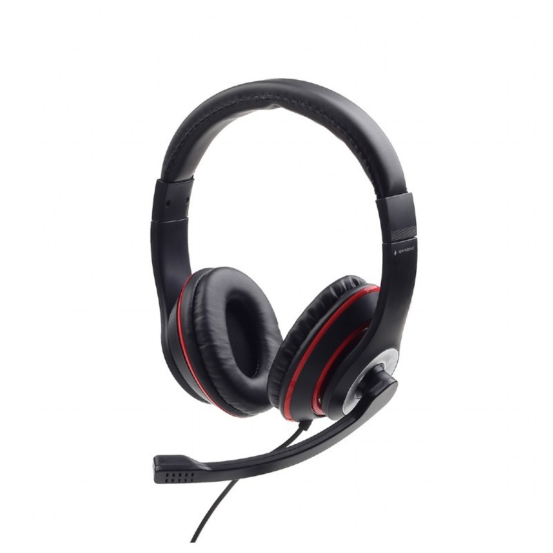 CASTI Gembird, cu fir, standard, utilizare multimedia, call center, microfon pe brat, conectare prin Jack 3.5 mm, red / negru, "