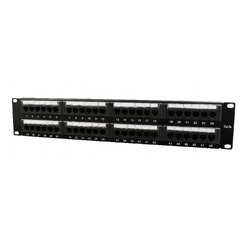 PATCH PANEL GEMBIRD 48 porturi, Cat6, 2U pentru rack 19", suport posterior pt. gestionare cabluri, black, "NPP-C648CM-001"