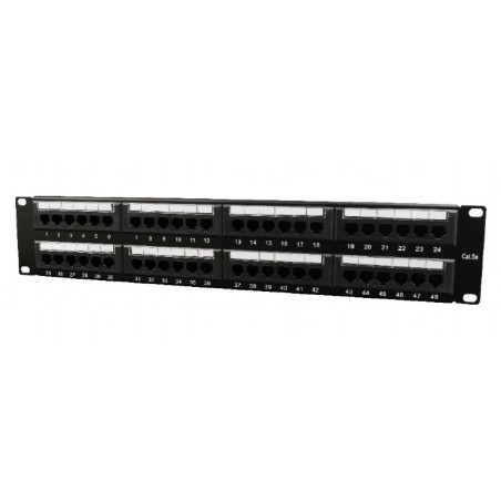 PATCH PANEL GEMBIRD 48 porturi, Cat6, 2U pentru rack 19", suport posterior pt. gestionare cabluri, black, "NPP-C648CM-001"