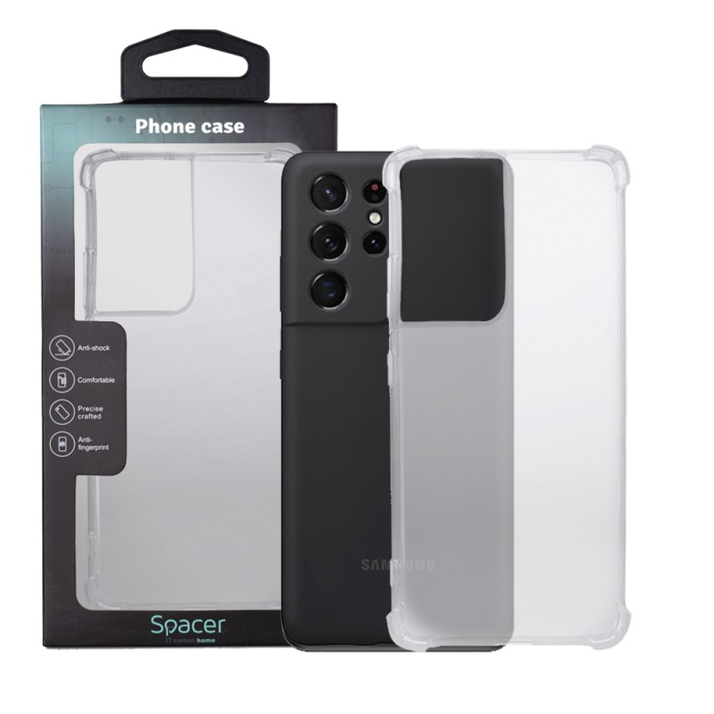 Husa Samsung Galaxy S21 Ultra Spacer, transparenta, grosime 1.5mm, protectie suplimentara antisoc la colturi, material flexibil 