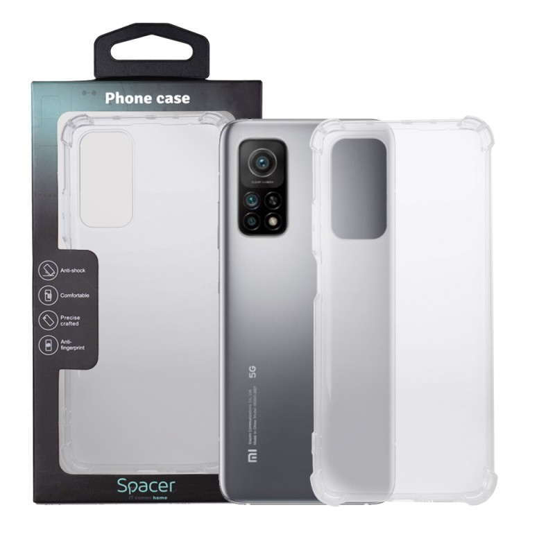 Husa Xiaomi Mi 10T 5G Spacer, transparenta,  grosime 1.5mm, protectie suplimentara antisoc la colturi, material flexibil TPU "SP