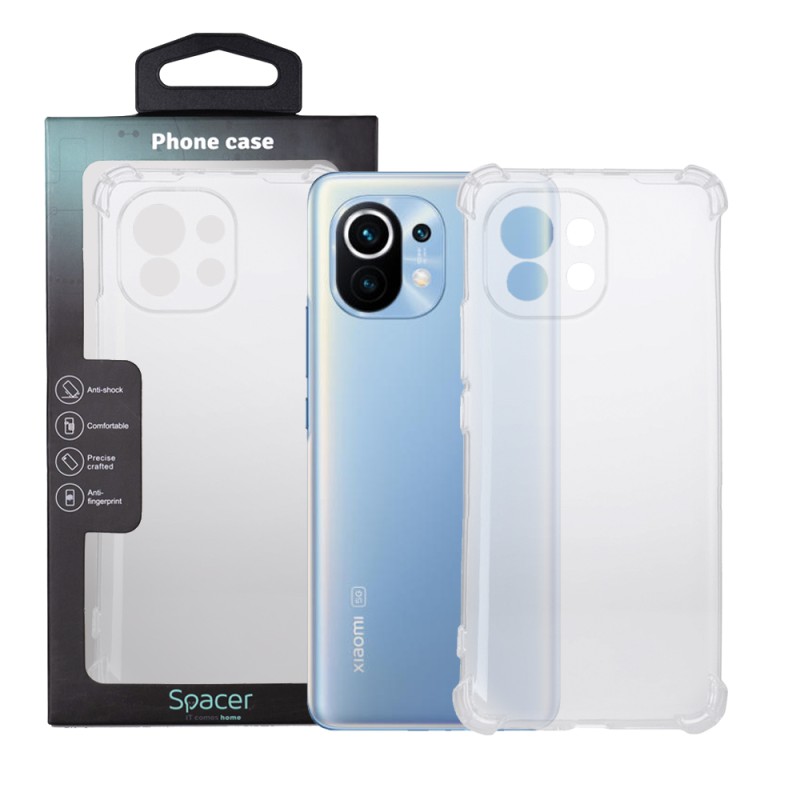 Husa Xiaomi Mi 11 5G Spacer, transparenta,  grosime 1.5mm, protectie suplimentara antisoc la colturi, material flexibil TPU "SPP