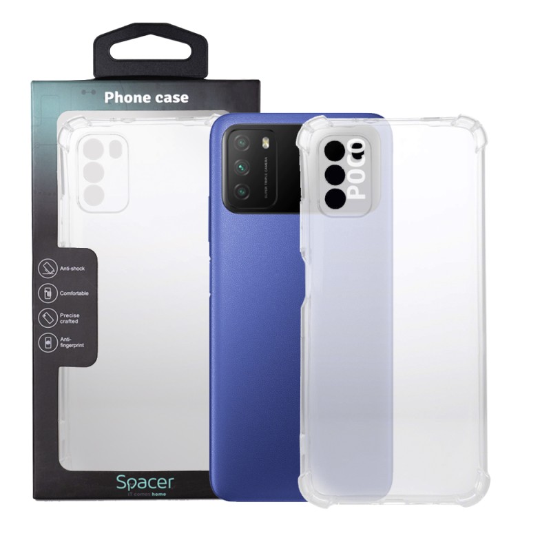 Husa Xiaomi Pocophone M3 Spacer, transparenta,  grosime 1.5mm, protectie suplimentara antisoc la colturi, material flexibil TPU 