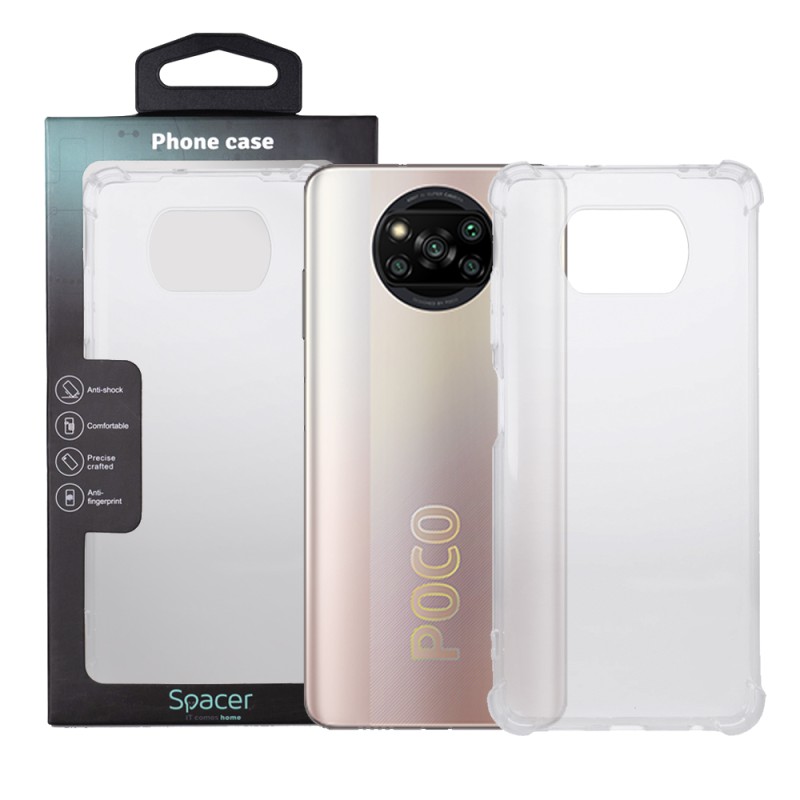 Husa Xiaomi Pocophone X3 Pro 5G Spacer, transparenta,  grosime 1.5mm, protectie suplimentara antisoc la colturi, material flexib