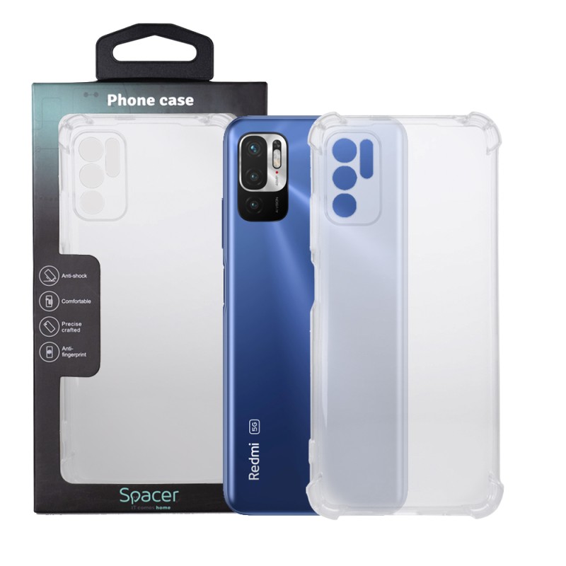 Husa Xiaomi Redmi Note 10 5G Spacer, transparenta,  grosime 1.5mm, protectie suplimentara antisoc la colturi, material flexibil 