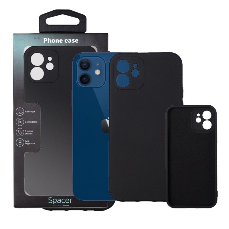 Husa Iphone 12, grosime 2mm, material flexibil silicon + interior cu microfibra, negru "SPPC-AP-IP12-SLK"