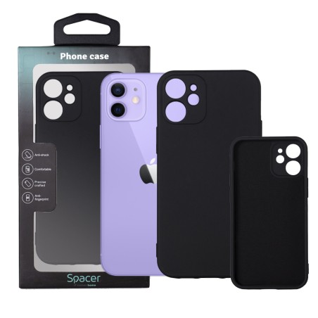 Husa Iphone 12 Mini Spacer, grosime 2mm, material flexibil silicon + interior cu microfibra, negru "SPPC-AP-IP12M-SLK"