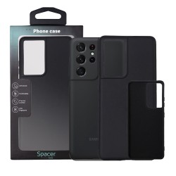 Husa Samsung Galaxy S21 Ultra Spacer, negru, grosime 2mm, material flexibil silicon + interior cu microfibra "SPPC-SM-GX-S21U-SL