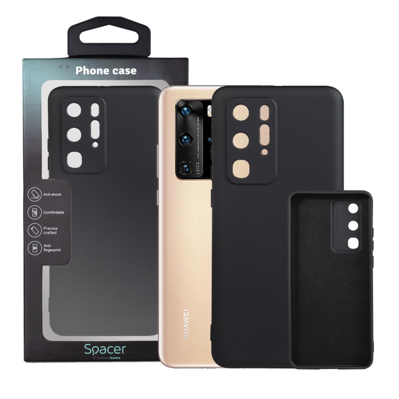 Husa Huawei telefon P 40 Pro, negru, tip back cover, material flexibil silicon + interior cu microfibra, "SPPC-HU-P-40P-SLK"