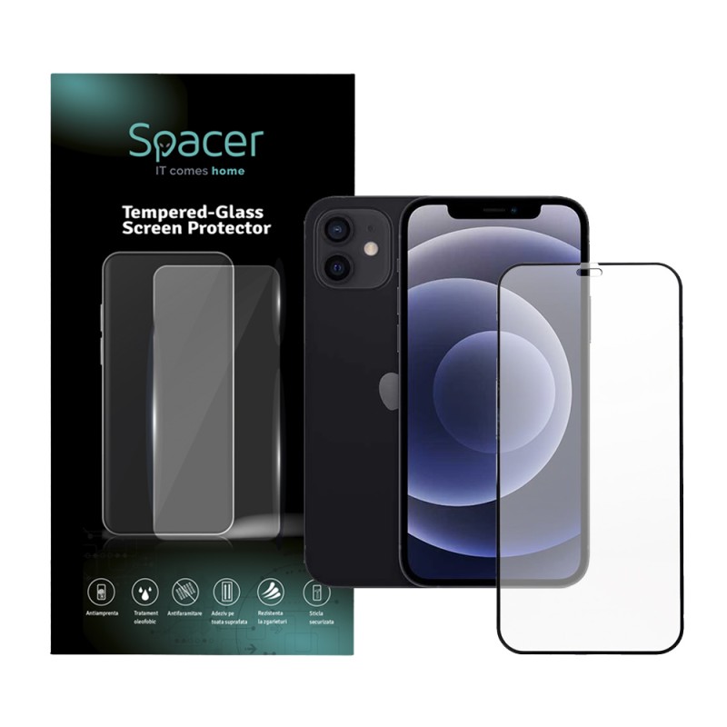 FOLIE STICLA  Spacer pentru Iphone 12 si 12 Pro, grosime 0.3mm, acoperire totala ecran, strat special anti-ulei si anti-amprenta