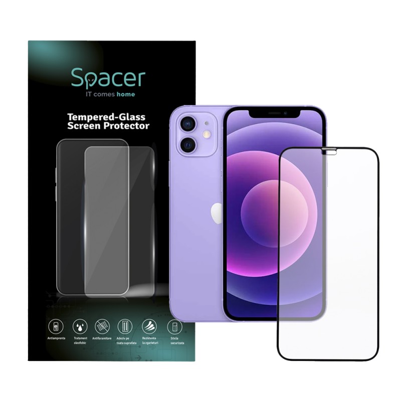 FOLIE STICLA  Spacer pentru Iphone 12 Mini, grosime 0.3mm, acoperire totala ecran, strat special anti-ulei si anti-amprenta, Tem