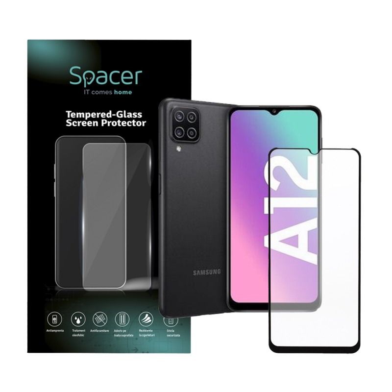 FOLIE STICLA  Spacer pentru Samsung Galaxy A12, grosime 0.3mm, acoperire totala ecran, strat special anti-ulei si anti-amprenta,
