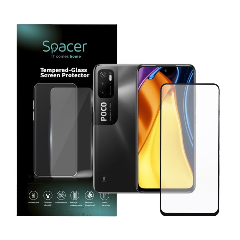 FOLIE STICLA  Spacer pentru Xiaomi Pocophone M3 Pro 5G, grosime 0.3mm, acoperire totala ecran, strat special anti-ulei si anti-a