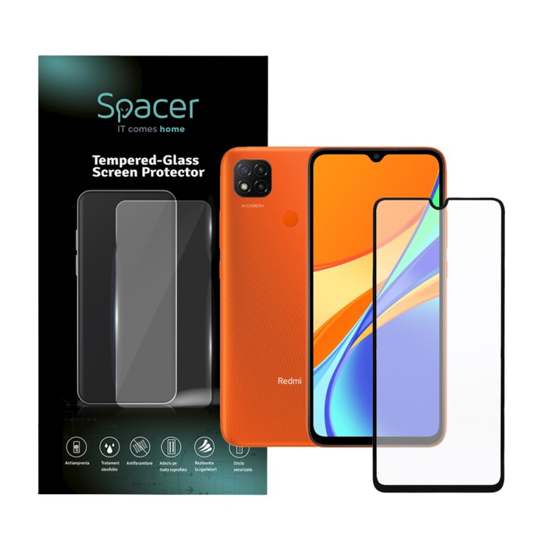 FOLIE STICLA  Spacer pentru Xiaomi Redmi 9C, grosime 0.3mm, acoperire totala ecran, strat special anti-ulei si anti-amprenta, Te