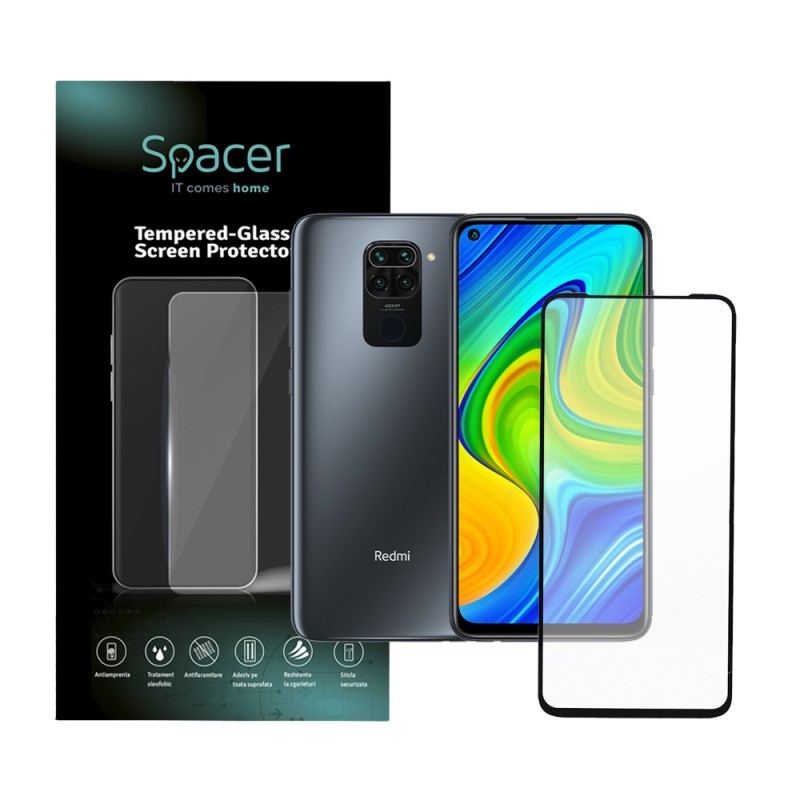 FOLIE STICLA  Spacer pentru Xiaomi Redmi Note 9, grosime 0.3mm, acoperire totala ecran, strat special anti-ulei si anti-amprenta