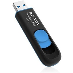MEMORIE USB 3.2 ADATA 64 GB, retractabila, carcasa plastic, negru / albastru, "AUV128-64G-RBE" (timbru verde 0.03 lei)