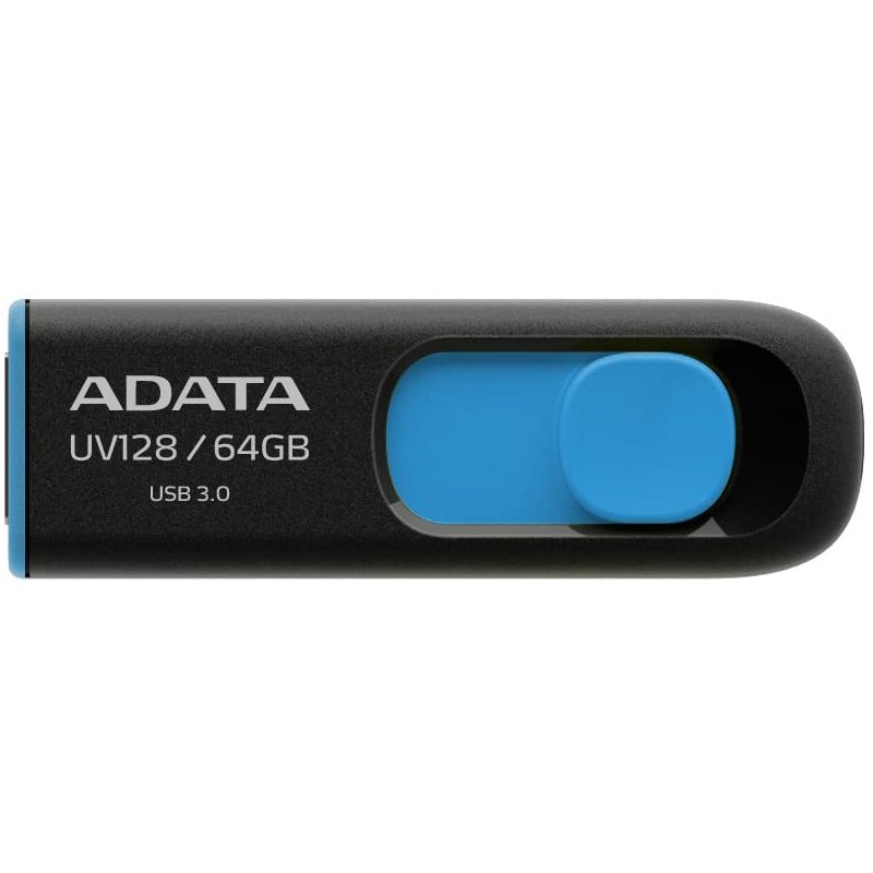 MEMORIE USB 3.2 ADATA 64 GB, retractabila, carcasa plastic, negru / albastru, "AUV128-64G-RBE" (timbru verde 0.03 lei)