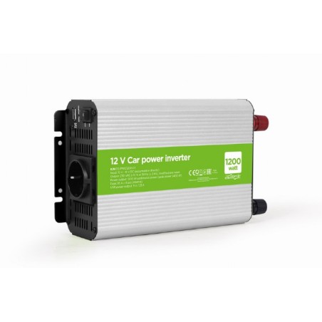 INVERTER GEMBIRD cu sinusoida simulata, Inverter auto, 1200W, Schuko x 1, USB 5V / 2.1A, baterie 10-16V, "EG-PWC1200-01", (timbr