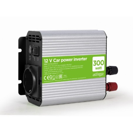 INVERTER GEMBIRD cu sinusoida simulata, Inverter auto,  300W, Schuko x 1, USB 5V / 2.1A, baterie 10-16V, "EG-PWC300-01", (timbru